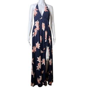 Azbro Halter Floor Length Maxi Dress Blue and Pink Size Large